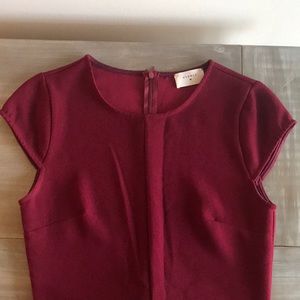 Everly Maroon Cap Sleeve Pleated Dress